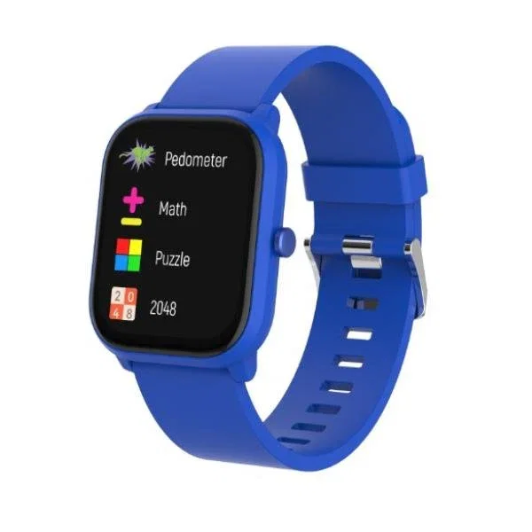 Celly KIDSWATCHBTBL Reloj Inteligente para Niños Smartwatch con Pantalla Táctil 240x240 Píxeles, Monitor Cardíaco, Podómetro, 4 Juegos y Correa de Silicona Suave - Azul