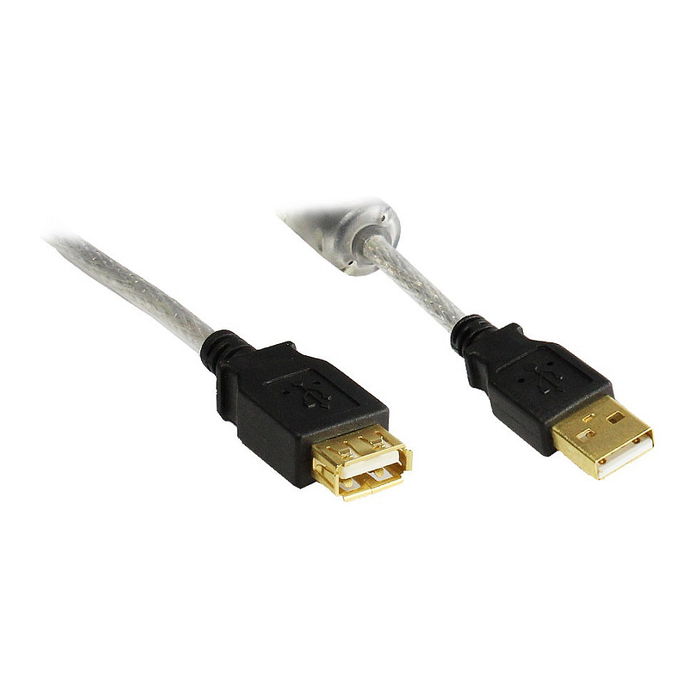 GoodConnections Verlängerungskabel USB 2.0 Stecker A auf Buchse A 5m mit Ferritkern Goldkontakten transparent High Quality GoodConnections Verlängerungskabel USB 2.0 Stecker A auf Buchse A 5m mit Ferritkern Goldkontakten transparent High Quality