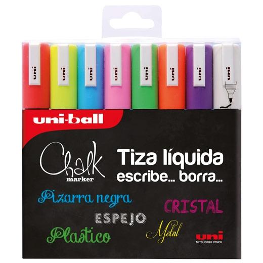 Uni-Ball Marcador de Tiza Líquida Chalk Pwe-5 M-8P Basic, 8 Unidades Colores Surtidos - Borrable en Húmedo para Pizarras, Vidrio y Exteriores Uni-Ball Marcador de Tiza Líquida Chalk Pwe-5 M-8P Basic, 8 Unidades Colores Surtidos - Borrable en Húmedo para Pizarras, Vidrio y Exteriores