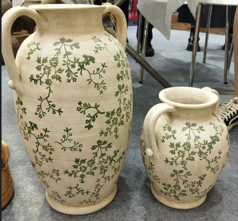 DKD Home Decor Jarrón de Terracota Floral Artesanal Blanco y Verde