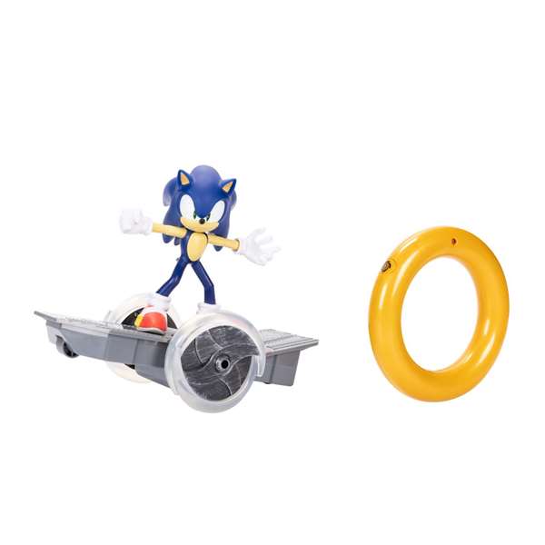 JAKKS Pacific Sonic Figura de Acción con Skate Vehículo Radio Control, Giros 360°, Luces y Sonido, 29 x 25 x 17 cm