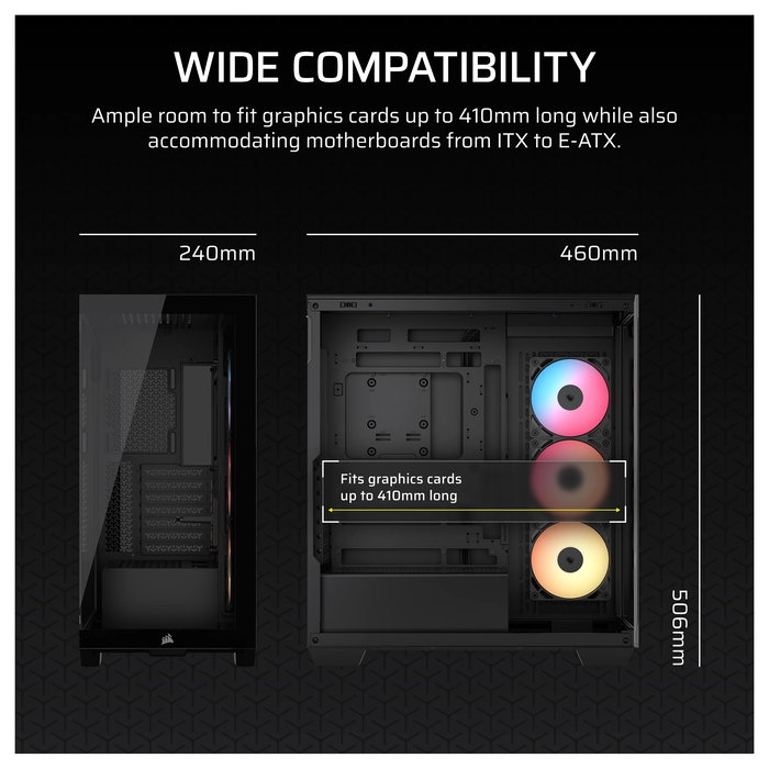 Corsair 3500X RS-R ARGB Midi Tower Caja PC Negro con Cristal Templado, ATX/EATX/microATX/Mini-ITX, 7 Ranuras, 3 Ventiladores 120mm, USB-C, Para Gaming