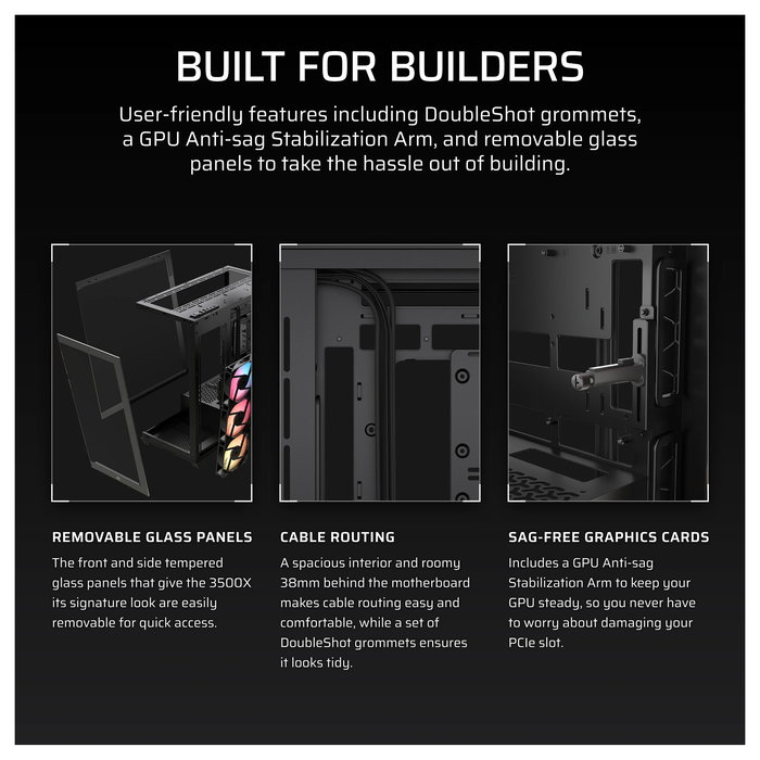 Corsair 3500X RS-R ARGB Midi Tower Caja PC Negro con Cristal Templado, ATX/EATX/microATX/Mini-ITX, 7 Ranuras, 3 Ventiladores 120mm, USB-C, Para Gaming