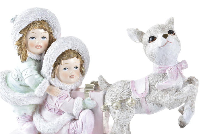 DKD Home Decor Figura de Resina Trineo Rosa y Blanco DKD Home Decor Figura de Resina Trineo Rosa y Blanco