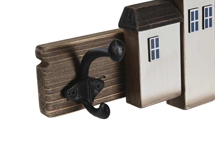 DKD Home Decor Perchero de Pared de Casas en Paulownia y Metal