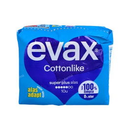 Evax Cottonlike Alas Super Plus Compresas Higiénicas para Mujer con Alas, 10 Unidades