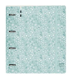 Safta Carpeta con recambio A4 Cuadro 5 mm, Polipropileno Foam, 4 Anillas de 35 mm, Estampado Floral Azul
