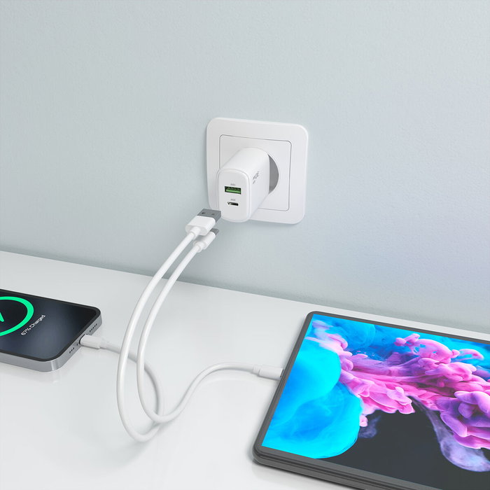 Aisens Cargador GaN 30W con USB-C PD3.0/QC4.0 y USB-A QC3.0 Blanco Aisens Cargador GaN 30W con USB-C PD3.0/QC4.0 y USB-A QC3.0 Blanco