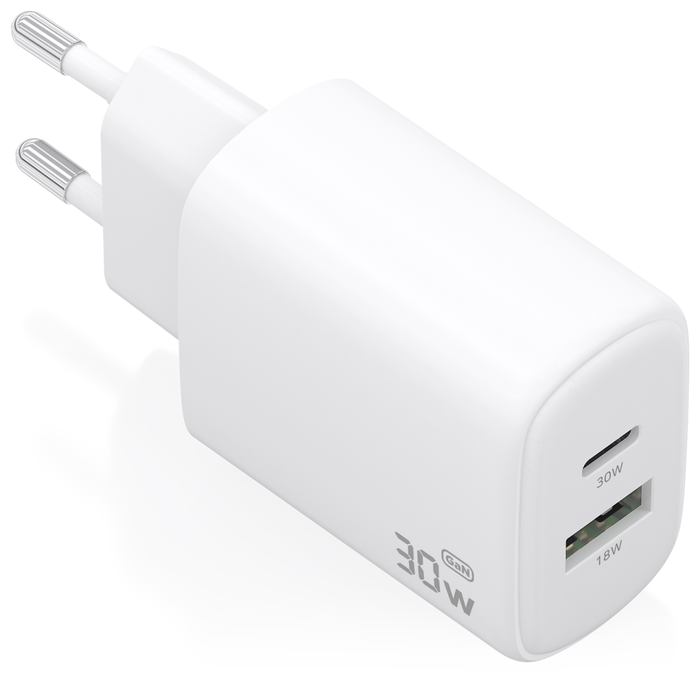 Aisens Cargador GaN 30W con USB-C PD3.0/QC4.0 y USB-A QC3.0 Blanco Aisens Cargador GaN 30W con USB-C PD3.0/QC4.0 y USB-A QC3.0 Blanco