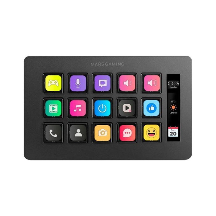 Mars Gaming MSD-ONE Control Deck Slim - Controlador de Juego Táctil con 15 Botones y Pantalla LCD - Negro