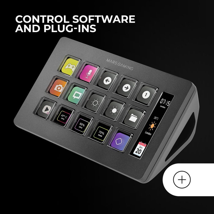 Mars Gaming Stream Deck Slim MSD-ONE Negro con 15 Teclas LCD