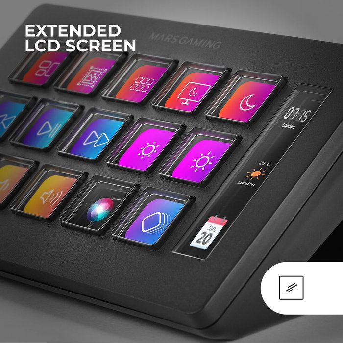 Mars Gaming Stream Deck Slim MSD-ONE Negro con 15 Teclas LCD