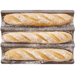 Birkmann EASY BAKING Bandeja Perforada para Hornear, Acero al Carbono Antiadherente, para 3 Baguettes, 39,5 x 29,5 x 4,5 cm