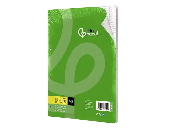 Liderpapel Recambio A5 Cuadro 5mm con Margen y 6 Taladros, 100 Hojas, 100g Liderpapel Recambio A5 Cuadro 5mm con Margen y 6 Taladros, 100 Hojas, 100g