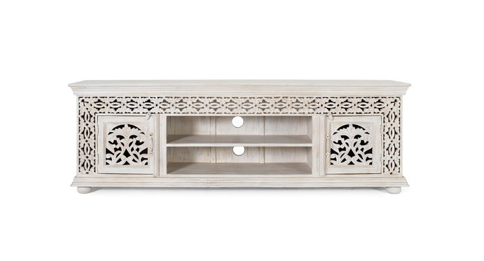 GINER Y COLOMER Mueble TV Madera Mango Blanco Envejecido 180 cm GINER Y COLOMER Mueble TV Madera Mango Blanco Envejecido 180 cm