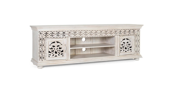 GINER Y COLOMER Mueble TV Madera Mango Blanco Envejecido 180 cm GINER Y COLOMER Mueble TV Madera Mango Blanco Envejecido 180 cm