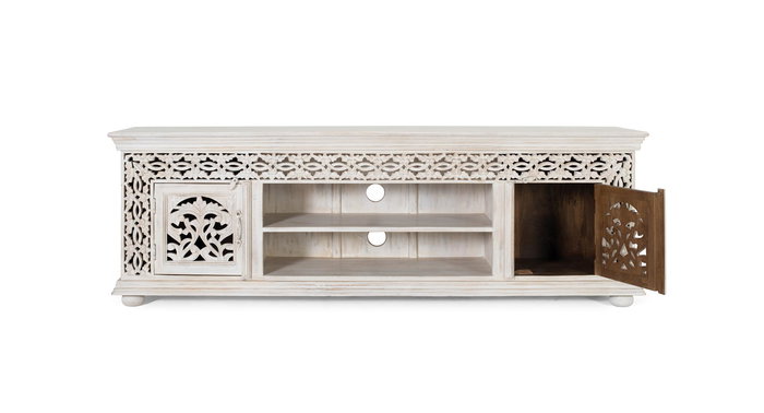 GINER Y COLOMER Mueble TV Madera Mango Blanco Envejecido 180 cm GINER Y COLOMER Mueble TV Madera Mango Blanco Envejecido 180 cm