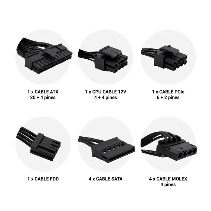 CoolBox Force BR-500 Fuente de Alimentación ATX 500W 80 Plus Bronze, Certificación 85%, PFC Activo, Ventilador 120mm, Cables Mallados, Modelo COO-PWEP500-85S