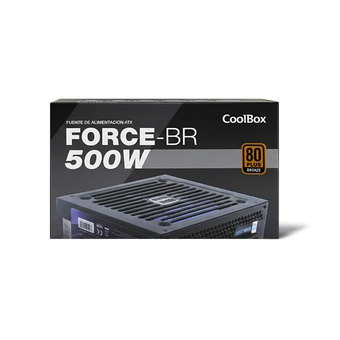 CoolBox Force BR-500 Fuente de Alimentación ATX 500W 80 Plus Bronze, Certificación 85%, PFC Activo, Ventilador 120mm, Cables Mallados, Modelo COO-PWEP500-85S