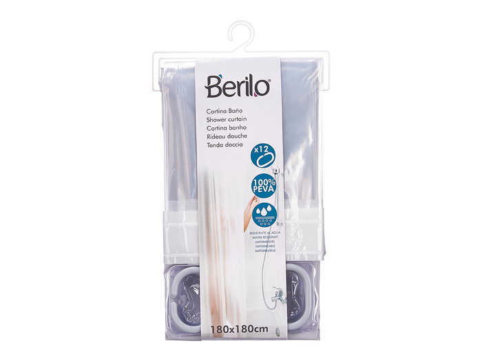 Berilo Cortina Ducha Peva Gris Transparente 180 x 180 cm (Set de 12)