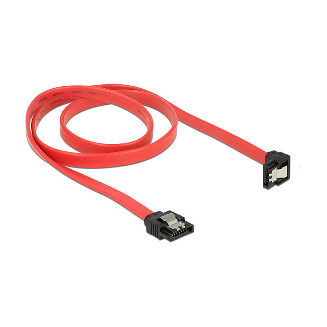 Delock Cable SATA III 6 Gb/s 0.7 m Rojo y Negro 83980 - Conector Macho Recto a 90 Grados, 26 AWG, 7 Pines