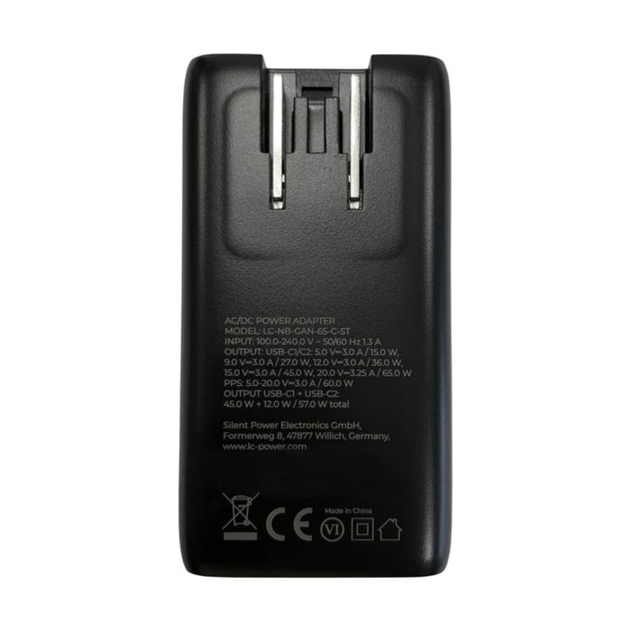 LC-Power LC-NB-GAN-65-ST Cargador GaN de 65 W con 2x USB-C
