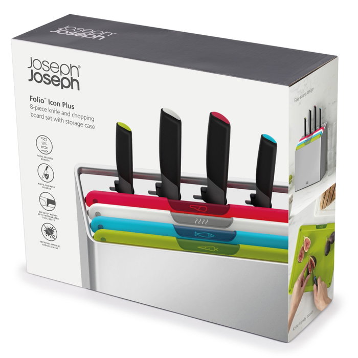 Joseph Joseph Folio Icon Plus Set de 8 piezas de tablas de cortar y cuchillos