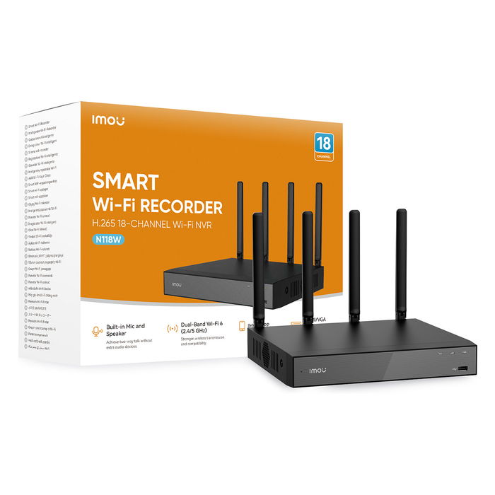 Imou NVR N118W - Grabador de Video Seguridad 18 Canales Inalámbrico 4K UHD H.265+, Compatible con 1 Disco Duro Hasta 16TB, Conectividad HDMI/VGA/USB/Wi-Fi Dual Band Imou NVR N118W - Grabador de Video Seguridad 18 Canales Inalámbrico 4K UHD H.265+, Compatible con 1 Disco Duro Hasta 16TB, Conectividad HDMI/VGA/USB/Wi-Fi Dual Band
