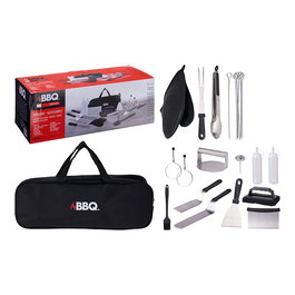 Bbq Collection Set de Accesorios para Barbacoa 24 Piezas con Espátulas, Pinza, Termómetro, Brochetas y Bolsa de Transporte