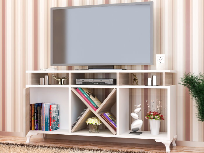 Hanah Home Soporte TV Moderno Blanco y Córdoba 120cm x 53.6cm x 29.5cm