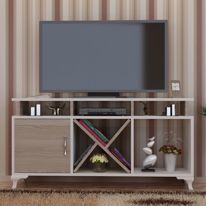 Hanah Home Soporte TV Moderno Blanco y Córdoba 120cm x 53.6cm x 29.5cm