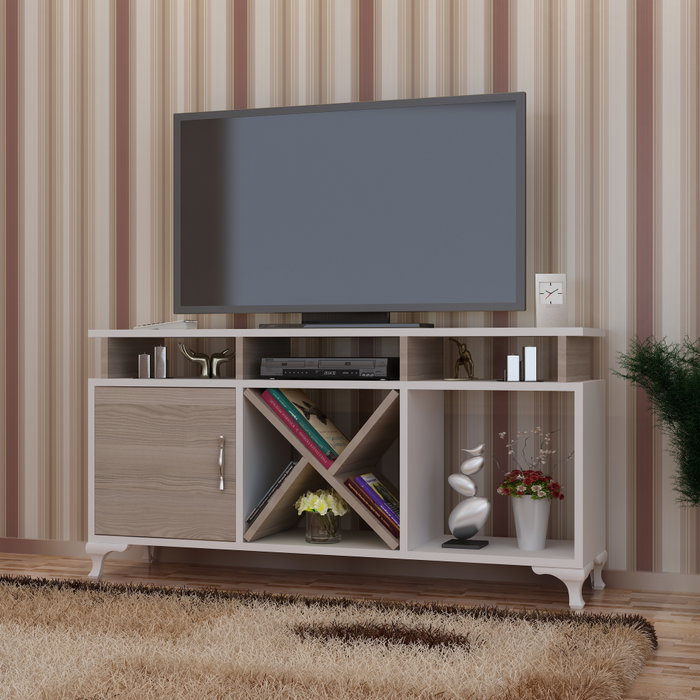 Hanah Home Soporte TV Moderno Blanco y Córdoba 120cm x 53.6cm x 29.5cm