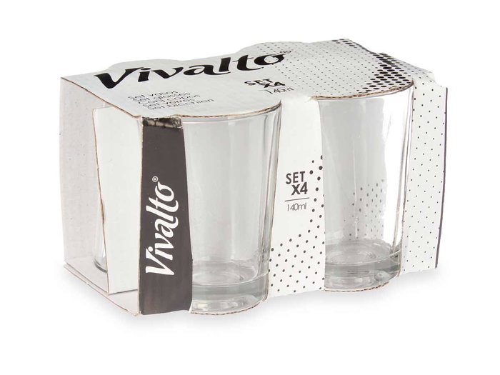 Vivalto Set 4 Vasos Vidrio Carajillo 140 ml, Transparente, 14.5x9x11 cm (Set de 24)