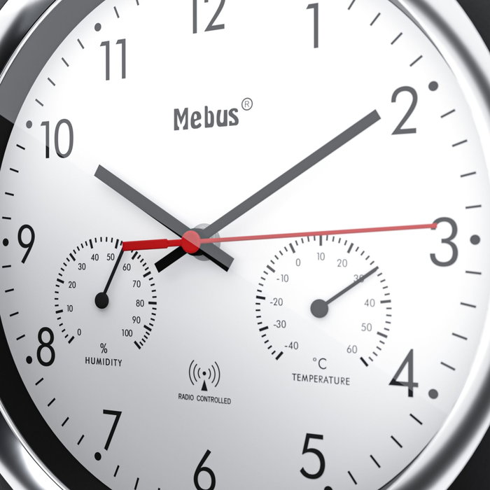 Mebus 19453 Reloj de Pared Controlado por Radio con Termómetro e Higrómetro