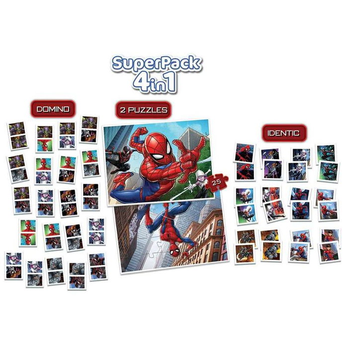 Educa Superpack 4 en 1 Spiderman (Domino, Identic y 2 puzzles) Educa Superpack 4 en 1 Spiderman (Domino, Identic y 2 puzzles)