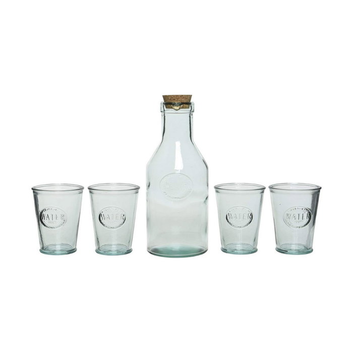 Botella y 4 vasos de cristal 100% reciclados