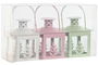 DKD Home Decor Farola Shabby Verde Blanco Hierro Cristal Set de 3 (4 Unidades) 7 x 10 x 7 cm