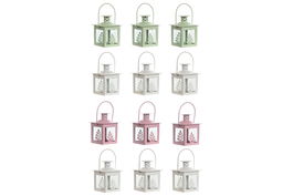 DKD Home Decor Farola Shabby Verde Blanco Hierro Cristal Set de 3 (4 Unidades) 7 x 10 x 7 cm