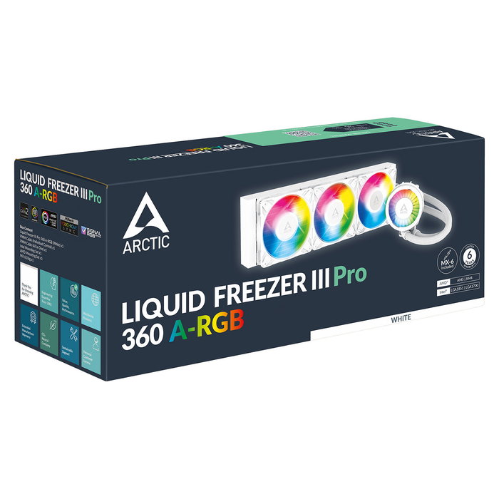 ARCTIC Liquid Freezer III Pro 360 A-RGB (White) - Kit de refrigeración líquida CPU, 360mm, 3 ventiladores de 12 cm, iluminación ARGB multicolor, blanco, soporte LGA1851/AM5