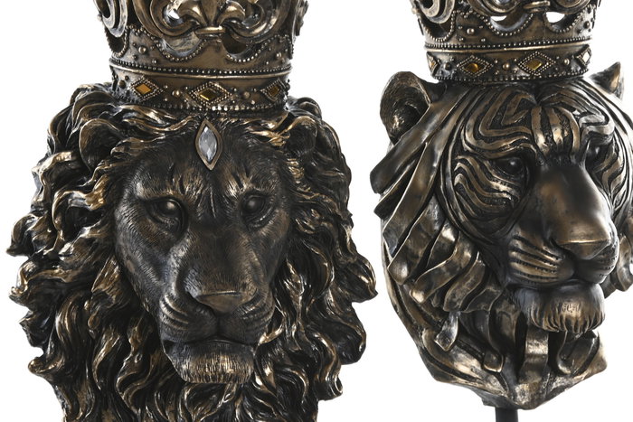 DKD Home Decor Figura de Resina León y Leona con Corona, Pack de 2