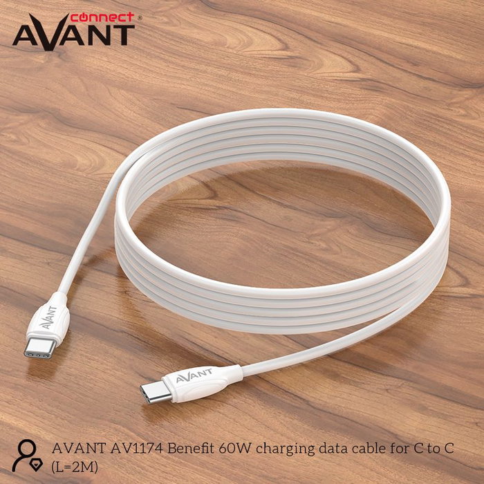 AVANT CONNECT Cable USB-C a USB-C 2m PD 60W Carga Rápida 3A