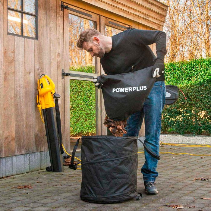 Powerplus Aspirador Soplador de Hojas con Cable 3300W, Velocidad 250 km/h, Capacidad 40L, Funcion de Triturar, Bolsa de Recoleccion Incluida