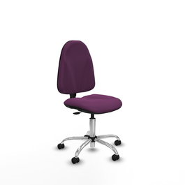Silla de oficina Algarra con mecanismo Contacto permanente básico tapizada con Similpiel color Morado. Equipada con Base cromada, Sin brazos y Ruedas autofrenantes