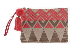 DKD Home Decor Neceser Mediterraneo Algodon Fucsia Beige 2 x 19 x 26 cm