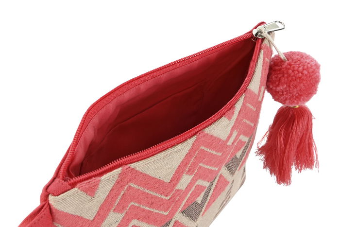 DKD Home Decor Neceser Mediterraneo Algodon Fucsia Beige 2 x 19 x 26 cm