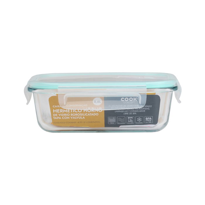 Cook Concept Hermético Horno 600 Ml Vidrio Borosilicatado Rectangular Tapa Válvula Conservación Alimentos Cook Concept Hermético Horno 600 Ml Vidrio Borosilicatado Rectangular Tapa Válvula Conservación Alimentos