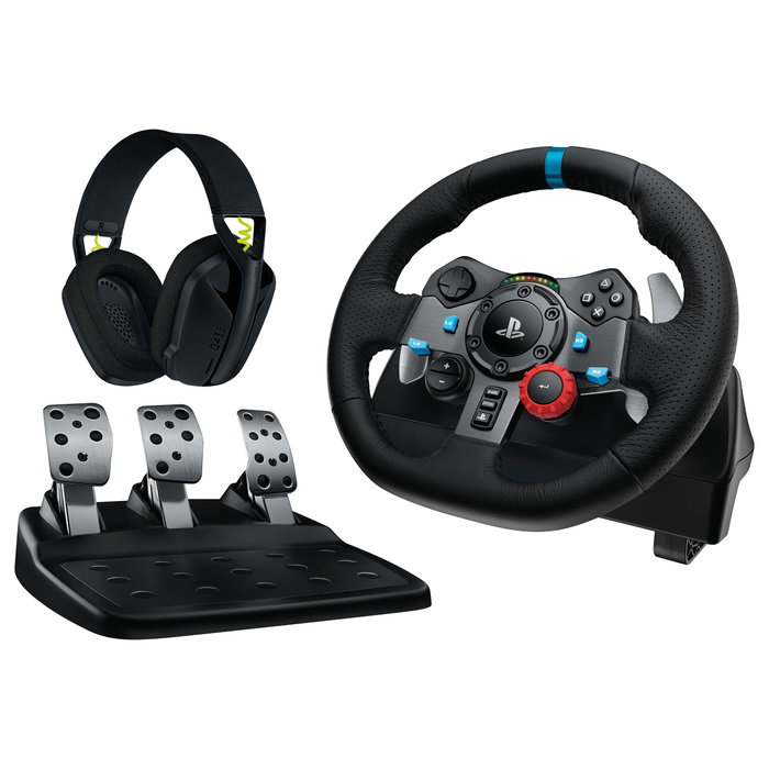Logitech G29 con volante, pedales y auriculares G435 Negro/Aluminio para PC y PlayStation Logitech G29 con volante, pedales y auriculares G435 Negro/Aluminio para PC y PlayStation