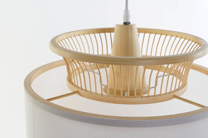 DKD Home Decor Lámpara de Techo Balines Blanco Natural Bambú Poliéster 40 x 52 x 40 cm DKD Home Decor Lámpara de Techo Balines Blanco Natural Bambú Poliéster 40 x 52 x 40 cm