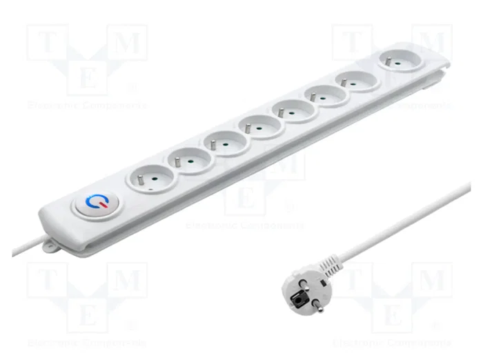 Qoltec Regleta de protección con 8 tomas, 1,5m, blanca