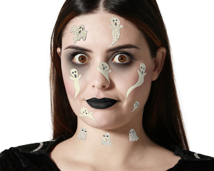 Atosa Joyas Faciales Adhesivas con Fantasmas y Pedrería Iridiscente Atosa Joyas Faciales Adhesivas con Fantasmas y Pedrería Iridiscente
